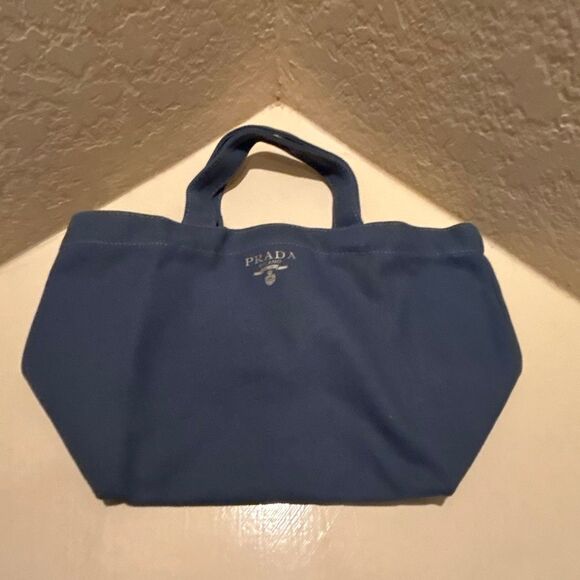L’ Homme Prada Canvas Mini Tote Bag Denim Blue Micro Purse Cute Coastal Luxe NEW - Picture 1 of 9